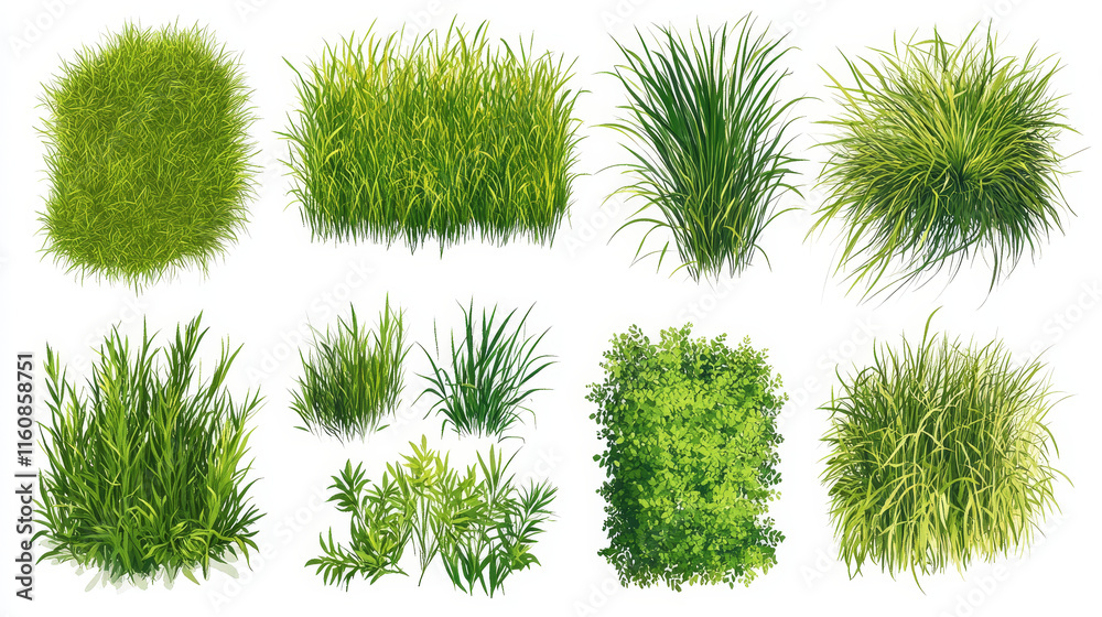 Large set of fresh green spring grass borders in differing shades of ...