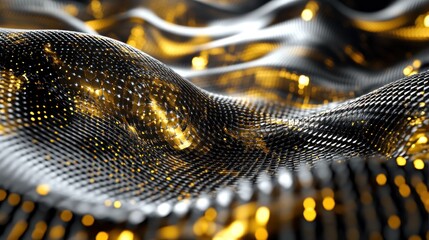 Poster - Abstract gold and black wavy mesh.