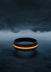 Wall Mural - A ring with a yellow line is shown in a dark background