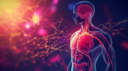 Poster - Digital Illustration of Human Anatomy with Brain and Heart Vessels