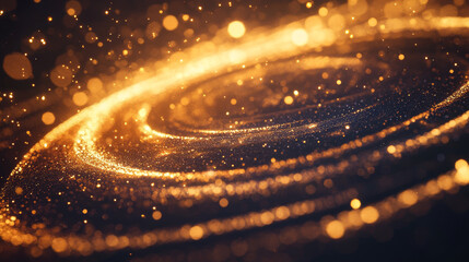 Poster - Golden sparkle circle wave. Vector realistic glow, round shaped energetic spark. Radiant and shimmering, dynamic ring or curve line with captivating glitter, sense of movement and a touch of glamour