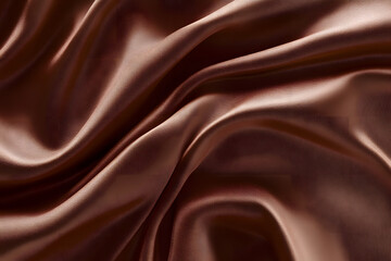 Poster - elegant smooth brown satin fabric with rich texture and flowing drapes in color of the year 2025 moc
