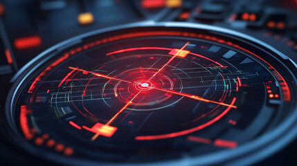 Poster - HUD target aim controls on futuristic screen interface, vector dashboard background. HUD target aims on radar screen, game dashboard and UI panel controls with crosshair technology