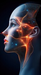 Wall Mural - An abstract network with glowing connections forming faces, humanity in data