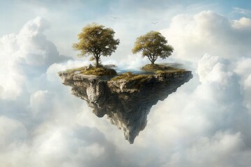 Poster - A dreamy landscape where floating islands are connected by shimmering bridges of light and creativity