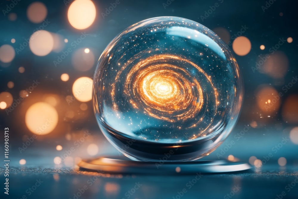 A futuristic 3D model of a glowing crystal that contains swirling ...