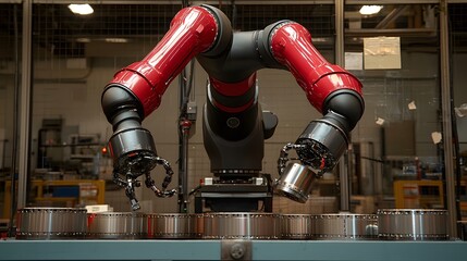 Poster - Intelligent robotic arms equipped with sensors and grippers meticulously inspecting and handling car parts on the assembly line of a modern manufacturing facility