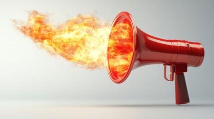 Wall Mural - Burning Message: Red Megaphone Blazing with Fire