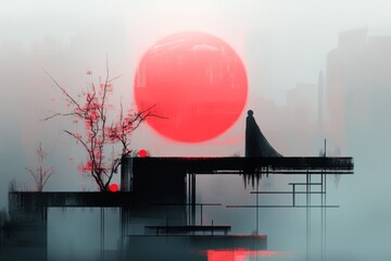 Poster - A pixel art depiction of a tiny character traveling across floating platforms in a surreal, dreamlike world full of glowing orbs and whimsical details