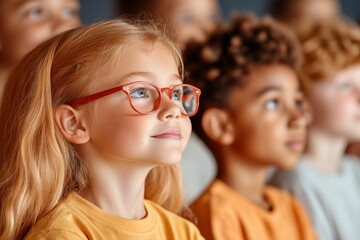 Poster - A social impact story: a teacher inspiring a classroom of diverse students, their faces lit with curiosity and excitement