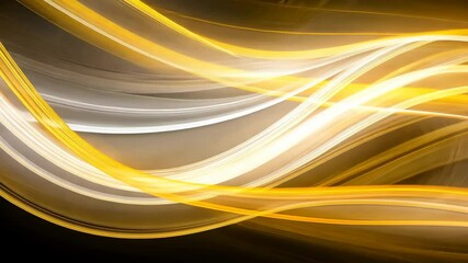 Poster - Abstract Light Waves in Yellow and White Colors on a Dark Background for Design