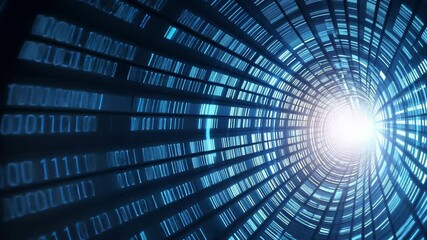 Poster - Abstract Digital Tunnel of Light with Binary Code and Futuristic Elements