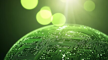 Poster - Abstract Green Technology Background with Circuit Patterns and Glowing Light Effects