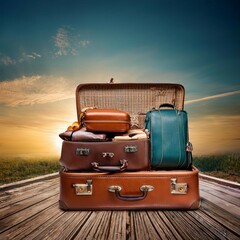 vintage suitcase on the beach