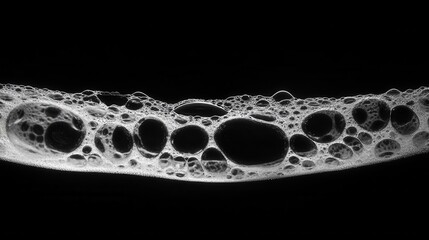 mesmerizing soap bubble foam macro photography abstract monochromatic pattern formation with intricate light and shadow play on black background