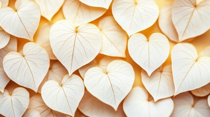 Poster - Heart-Shaped Leaves on a Soft Yellow Background for Nature Lovers