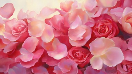 Canvas Print - Beautiful Arrangement of Pink and Red Roses in Soft Focus Background