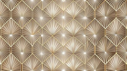 Aufkleber - A Geometric Pattern of Intersecting Lines and Shapes, Creating a Sunburst Effect in Shades of Gold and Brown