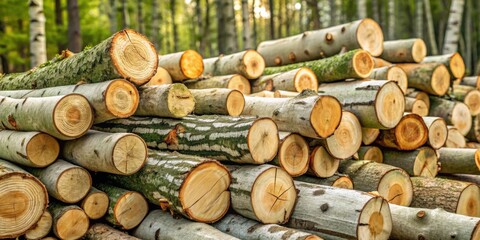Poster - A Stack of Cut Logs Resting in a Forest Clearing, Revealing the Beautiful Grain Patterns and the Evidence of the Forest's Life Cycle