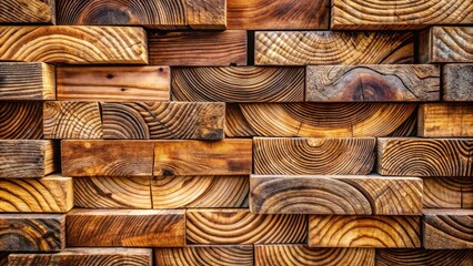 Poster - A close-up view of a wooden wall made from stacked, textured planks revealing natural patterns and knots