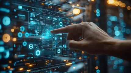 Poster - Professional data transfer verification process displayed on a futuristic server room computer screen interface  Showcasing advanced digital infrastructure cybersecurity