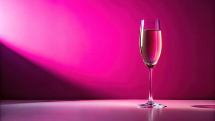 Poster - A single glass of sparkling wine stands on a white surface against a vibrant pink background, catching the light in a captivating display.