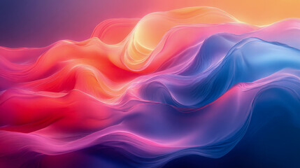 Poster - Abstract waves of vibrant pink, orange, and purple hues, resembling fluid motion and soft gradients in a dynamic artistic composition