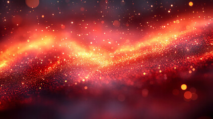 Poster - Abstract, glowing red particles in a dark background, creating a dynamic wave-like pattern with a futuristic vibe