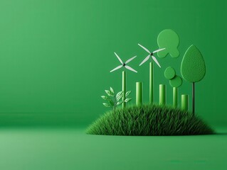 Wall Mural - Carbon offsetting programs, visual tools for businesses to measure impact, 3D illustration