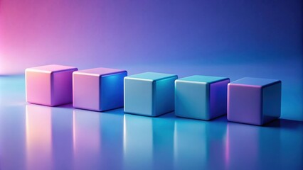Poster - A row of five vibrant cubes arranged in a pattern of pink and blue, with a reflective surface and a gradient background.