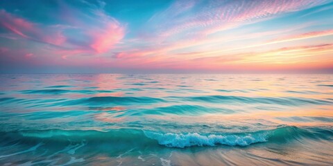 Aufkleber - A Serene Seascape with a Soft, Pastel Sky and Gentle Waves Breaking on a Sandy Shoreline