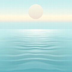 Aufkleber - Stylized sun rises over gentle waves with a serene horizon line and ample space for text addition. Generative AI