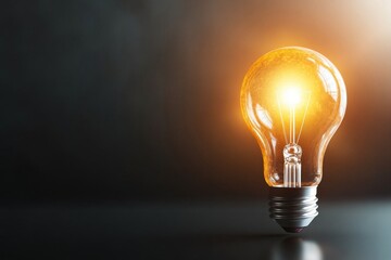 Poster - A flat design of a glowing light bulb emerging from a dim background, representing innovative improvement