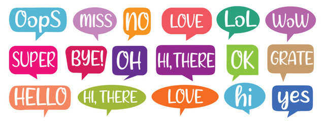 set of sale labels and discount conversation clouds. dialogue chat bubbles talk phrases.