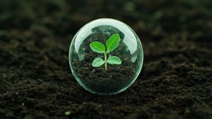 Poster - Fresh Green Plant Growing Inside Transparent Glass Sphere on Soil