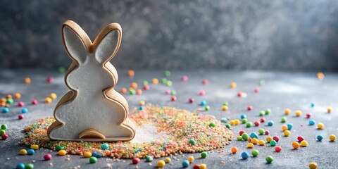 Poster - A frosted bunny cookie stands tall amidst a whimsical array of colorful sprinkles, a sweet treat ready to celebrate spring and delight taste buds.