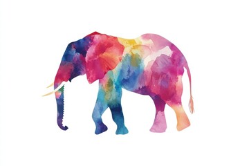 Aufkleber - Colorful watercolor illustration of an elephant with copy space for text that enhances any design project. Generative AI
