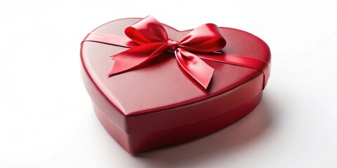 Poster - A Heart-Shaped Red Gift Box with a Bold Satin Ribbon, Ready for a Special Occasion