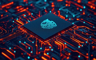 Poster - Digital Circuit Board with Fingerprint Symbol Representing Security