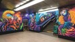 © Nabila - Vibrant Subway Mural: A Kaleidoscope of Mythical Creatures and Tropical Paradise