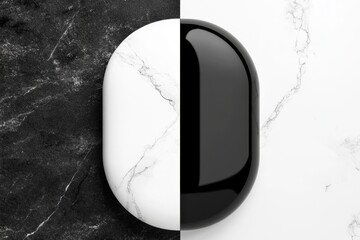 Aufkleber - A minimalist graphic of a single pill splitting in half, with one side dark and the other side light, symbolizing the duality of choices