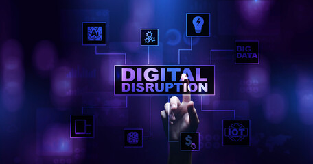 Poster - digital disruption. disruptive business ideas. iot internet of things, network, smart city and machi