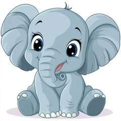 Aufkleber - Cute illustration of an elephant with big eyes sitting in a playful pose, perfect for mock up with copy space. Generative AI