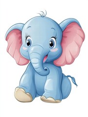 Aufkleber - Cute blue elephant illustration with soft features and spacious background for text or design placement. Generative AI
