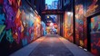 © Nabila - Vibrant Graffiti Alley at Night: Urban Art Explodes in Color