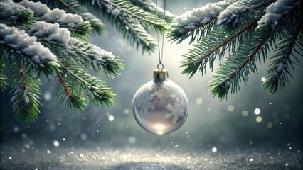 Aufkleber - A frosted glass ornament hangs delicately from a snow-laden evergreen branch, capturing the soft glow of the winter sun.