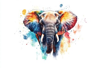 Aufkleber - Colorful illustration of an elephant with space for text on a white background. Generative AI