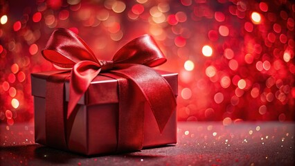 Poster - A Festive Red Gift Box With A Bow Against A Sparkling Background