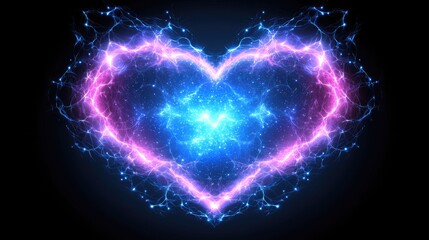 Poster - Dynamic heart-shaped energy burst abstract background digital art vibrant colors close-up view love concept