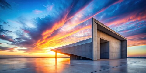 Aufkleber - A Concrete Structure Frames a Dramatic Sunset with Vivid Colors and Wispy Clouds